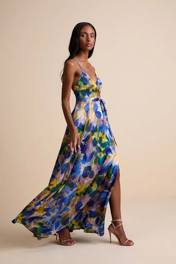 Still the One Blue Multi Floral Print Satin Maxi Dress sold by Lulus product image thumbnail 4