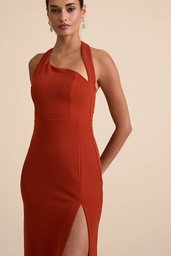 Unforgettable Rust Red Asymmetrical Halter Maxi Dress sold by Lulus product image thumbnail 2