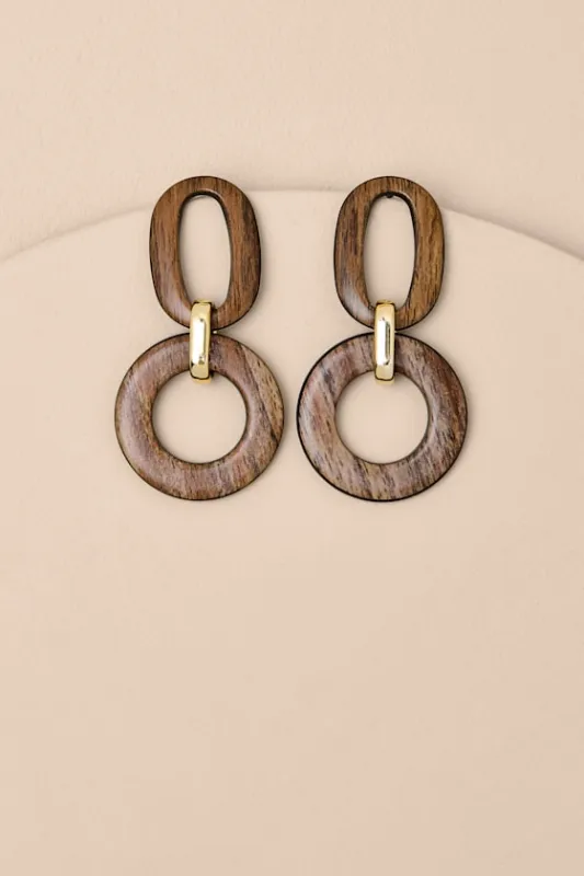 Esley Brown Wooden Drop Earrings sold by Lulus