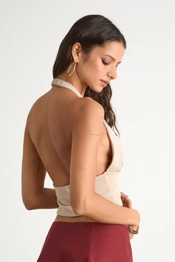 Niyara Beige Jersey Knit Halter Crop Top sold by Lulus product image thumbnail 2