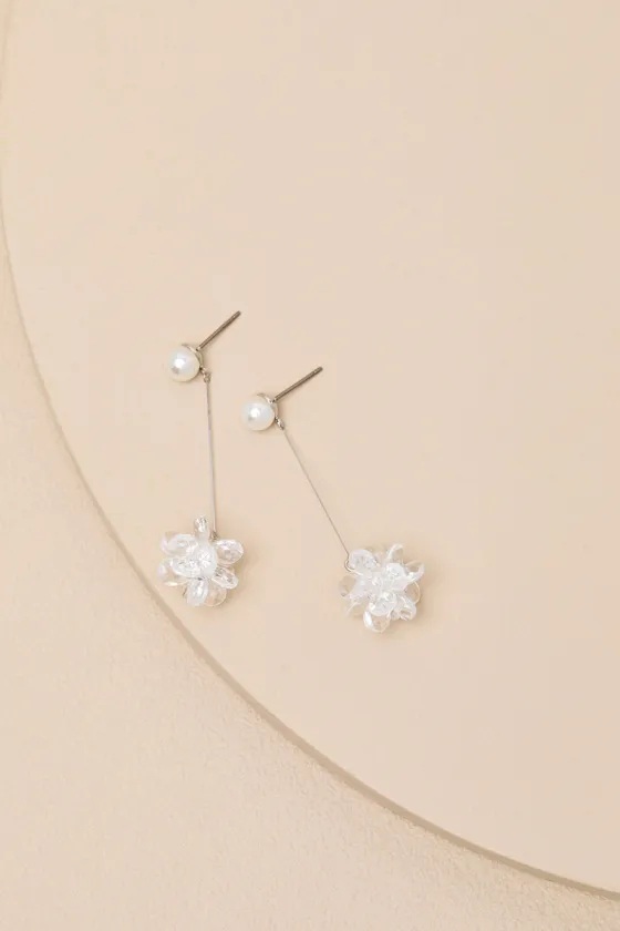 Winton Silver Pearl Beaded Drop Earrings sold by Lulus