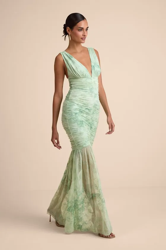 Jamie Mint Green Floral Mesh Sheer Hem Maxi Dress sold by Lulus product image thumbnail 2