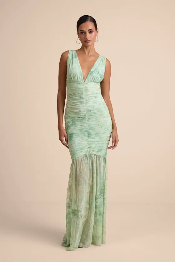Jamie Mint Green Floral Mesh Sheer Hem Maxi Dress sold by Lulus product image thumbnail 4
