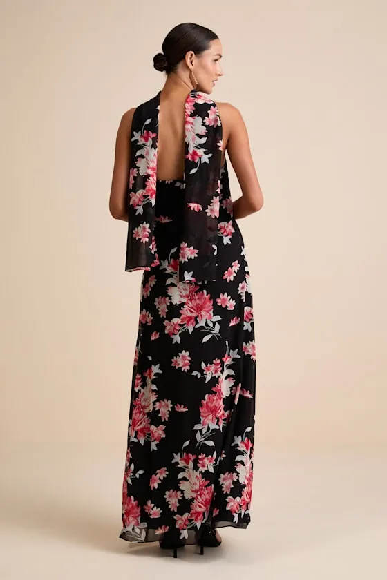 Rawya Black Floral Strapless Maxi Dress and Scarf Set sold by Lulus product image thumbnail 4