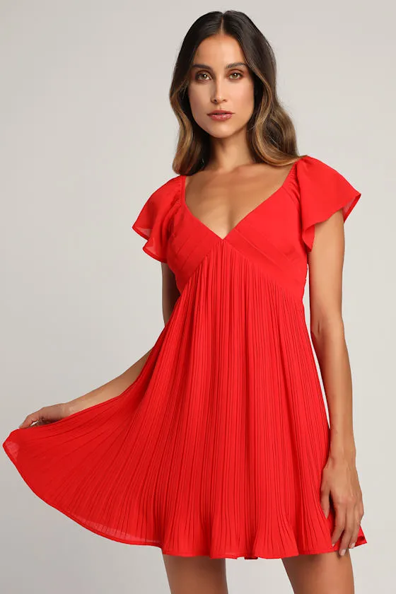 Amalfi Coast Red Pleated Flutter Sleeve Mini Dress sold by Lulus
