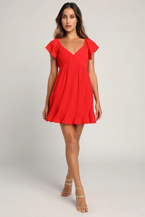 Amalfi Coast Red Pleated Flutter Sleeve Mini Dress sold by Lulus product image thumbnail 3