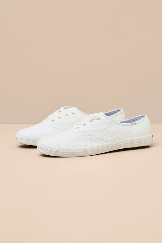 Champion Mini Daisy Snow White Eyelet Lace-Up Sneakers sold by Lulus