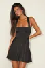 Admirably Chic Black Satin Lace-Up Mini Dress With Pocket sold by Lulus