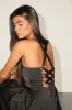 Admirably Chic Black Satin Lace-Up Mini Dress With Pocket sold by Lulus
