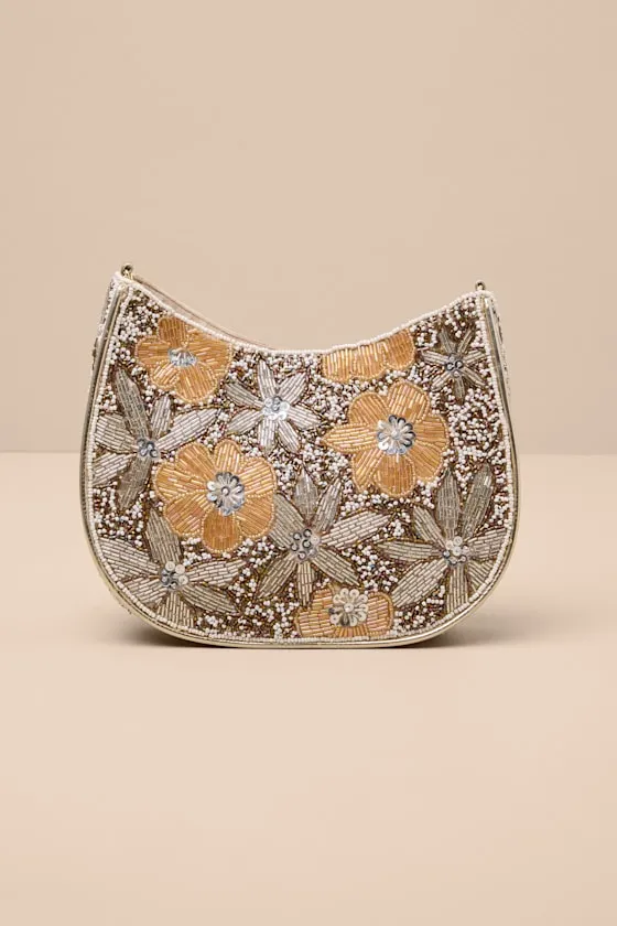 Danessa Champagne Multi Beaded Sequin Shoulder Bag sold by Lulus