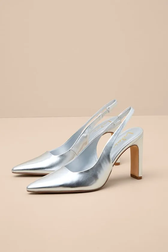 Honorata Silver Pointed-Toe Slingback Pumps sold by Lulus product image thumbnail 2
