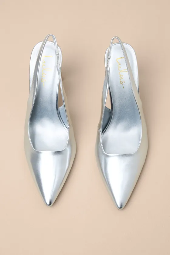 Honorata Silver Pointed-Toe Slingback Pumps sold by Lulus product image thumbnail 4