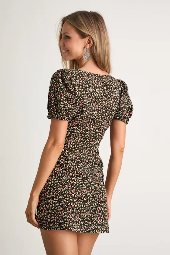 Adored Cutie Navy Floral Corduroy Button-Front Mini Dress sold by Lulus product image thumbnail 2