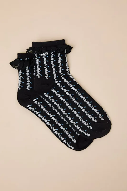 Sereno Black Floral Lace Ruffled Crew Socks sold by Lulus