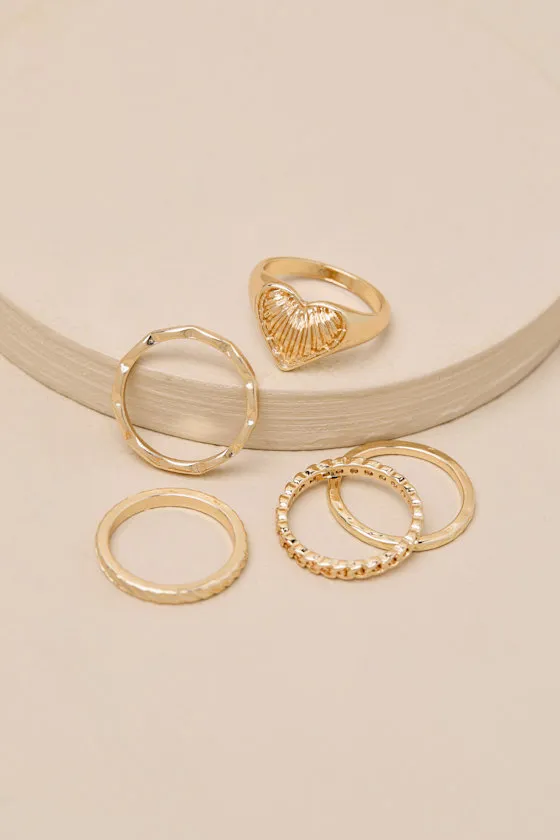 Skai Gold Five-Piece Signet Ring Set sold by Lulus