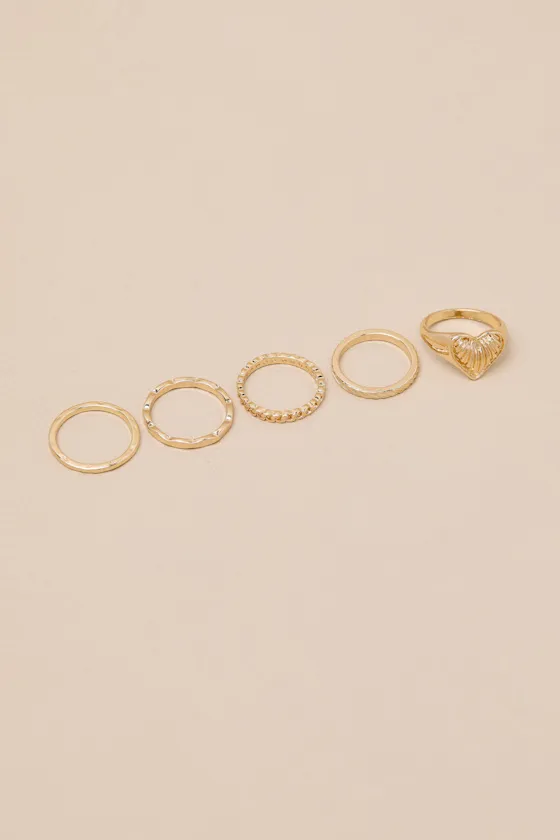 Skai Gold Five-Piece Signet Ring Set sold by Lulus product image thumbnail 2