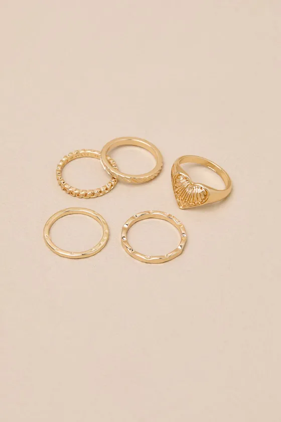 Skai Gold Five-Piece Signet Ring Set sold by Lulus product image thumbnail 3