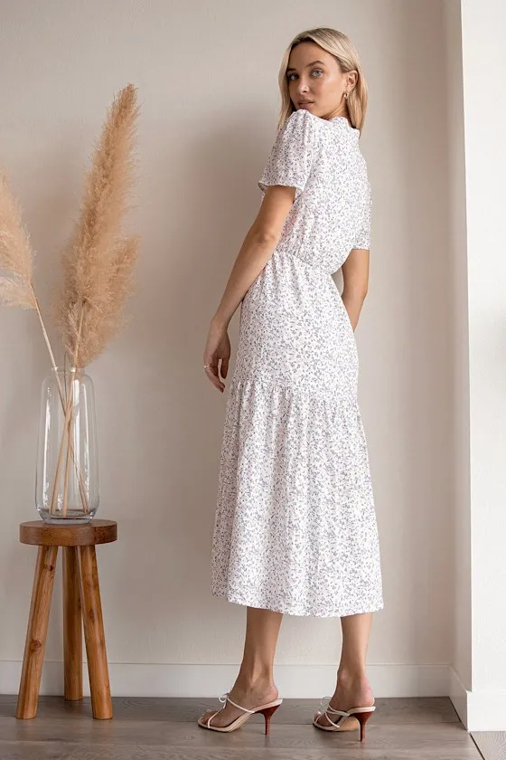 Flourish With Me White Floral Print Tiered Midi Dress sold by Lulus product image thumbnail 3
