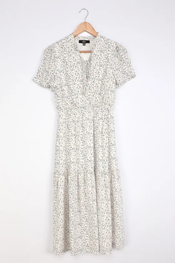 Flourish With Me White Floral Print Tiered Midi Dress sold by Lulus product image thumbnail 4