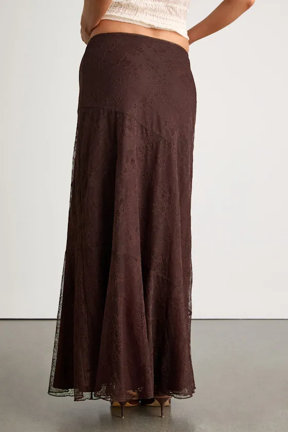 Coralia Dark Brown Seamed Lace Maxi Skirt sold by Lulus product image thumbnail 4
