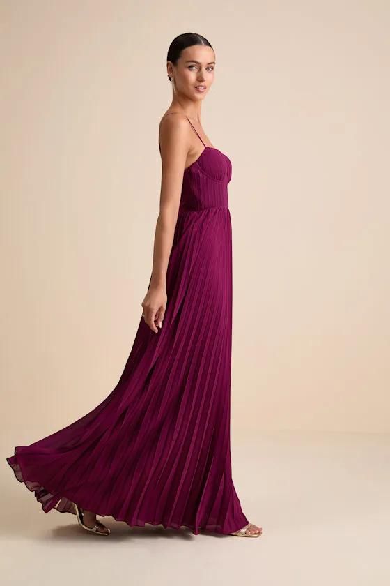 Admirable Elegance Plum Pleated Bustier Maxi Dress sold by Lulus product image thumbnail 4