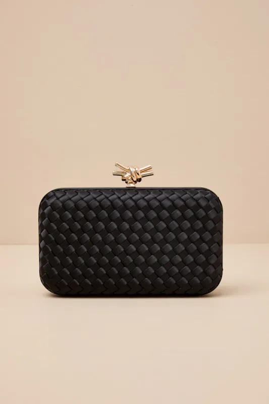 Neveah Black Satin Woven Crossbody Clutch sold by Lulus