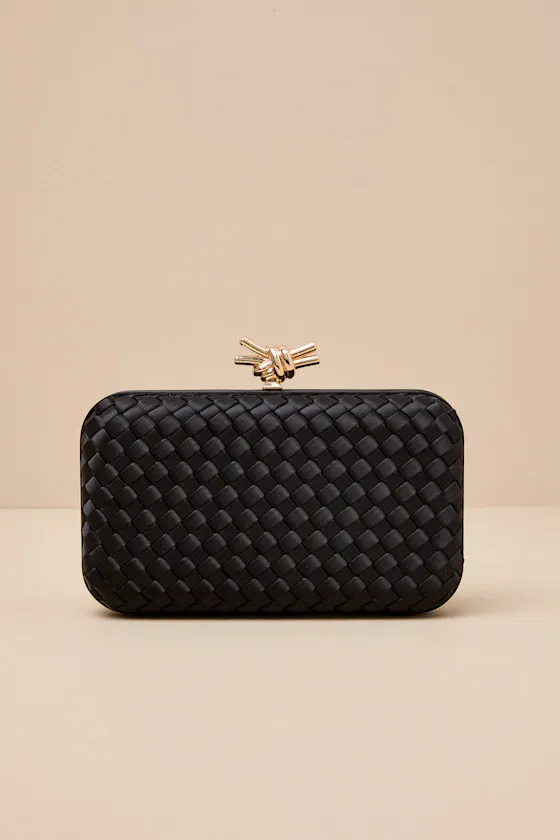 Neveah Black Satin Woven Crossbody Clutch sold by Lulus