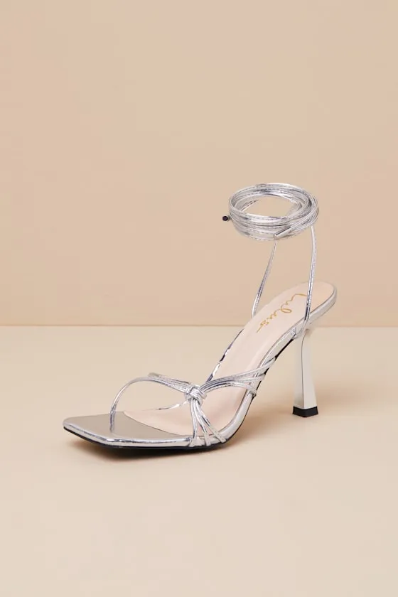 Atlee Silver Knotted Lace-Up High Heel Sandals sold by Lulus