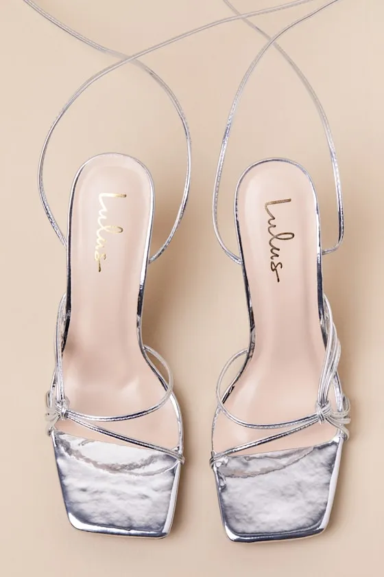 Atlee Silver Knotted Lace-Up High Heel Sandals sold by Lulus product image thumbnail 2