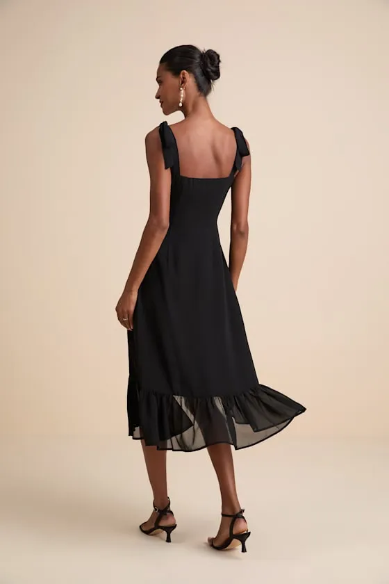 Tamryn Black Asymmetrical Ruffled Midi Dress sold by Lulus product image thumbnail 3
