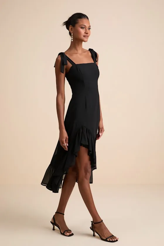Tamryn Black Asymmetrical Ruffled Midi Dress sold by Lulus product image thumbnail 4