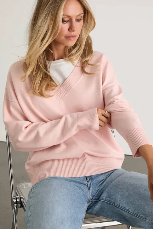 Quinee Light Pink V-Neckline Oversized Sweater sold by Lulus