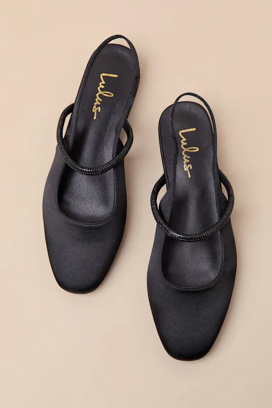 Clea Black Satin Rhinestone Slingback Flats sold by Lulus product image thumbnail 2