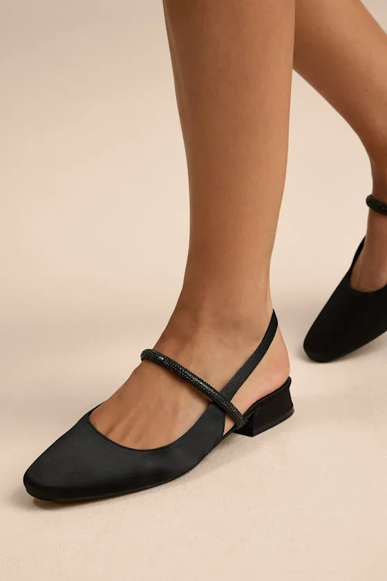 Clea Black Satin Rhinestone Slingback Flats sold by Lulus product image thumbnail 3