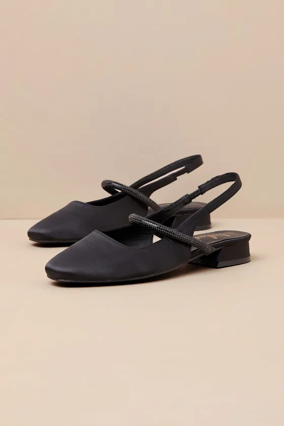 Clea Black Satin Rhinestone Slingback Flats sold by Lulus product image thumbnail 4