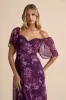 Valla Purple Floral Flutter Sleeve Midi Dress sold by Lulus