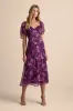 Valla Purple Floral Flutter Sleeve Midi Dress sold by Lulus
