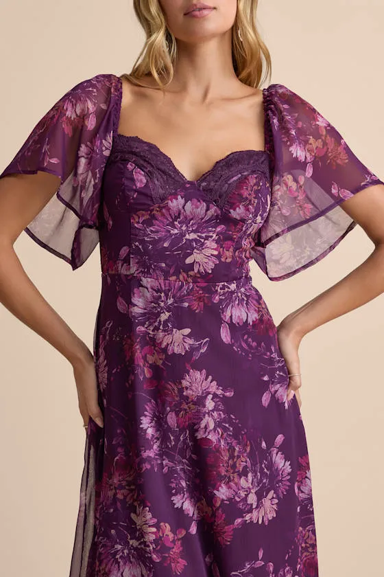 Valla Purple Floral Flutter Sleeve Midi Dress sold by Lulus product image thumbnail 3