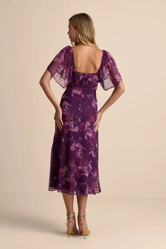 Valla Purple Floral Flutter Sleeve Midi Dress sold by Lulus product image thumbnail 4