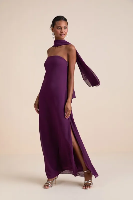 Rawya Plum Purple Strapless Maxi Dress and Scarf Set made by Lulus