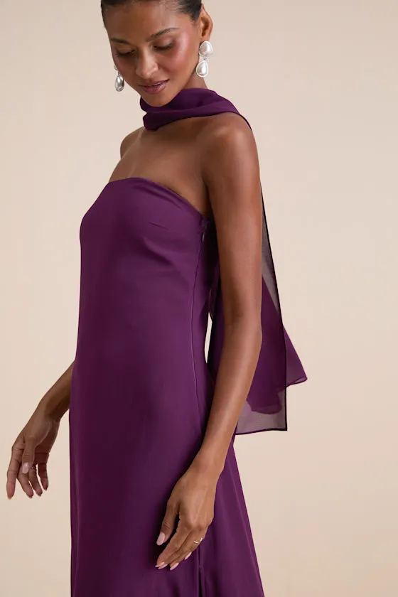 Rawya Plum Purple Strapless Maxi Dress and Scarf Set sold by Lulus product image thumbnail 2