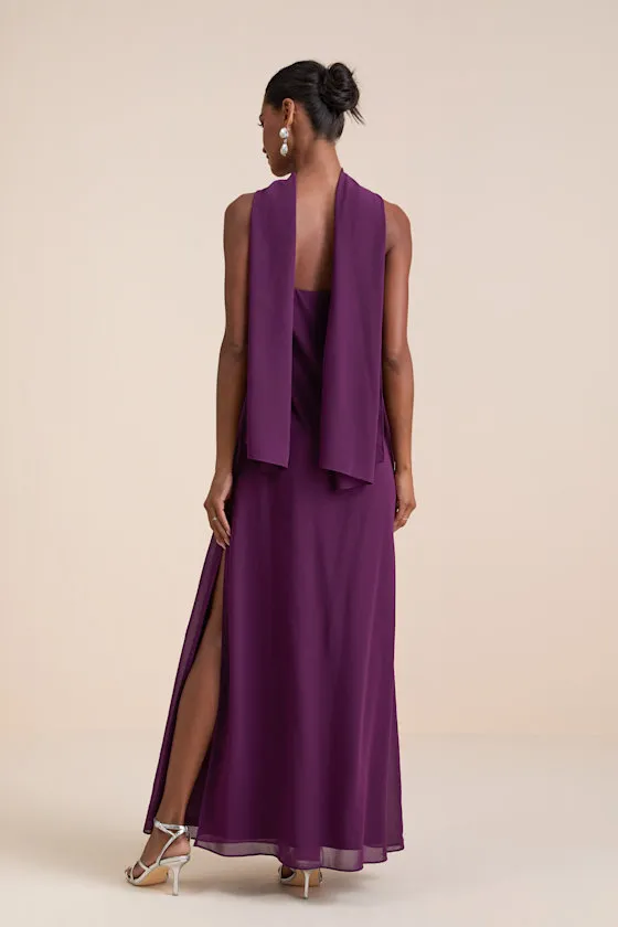 Rawya Plum Purple Strapless Maxi Dress and Scarf Set sold by Lulus product image thumbnail 3