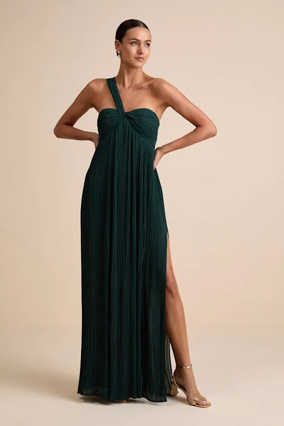 Cayton Emerald Pleated One-Shoulder Maxi Dress sold by Lulus product image thumbnail 2