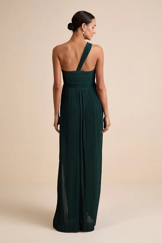 Cayton Emerald Pleated One-Shoulder Maxi Dress sold by Lulus product image thumbnail 3