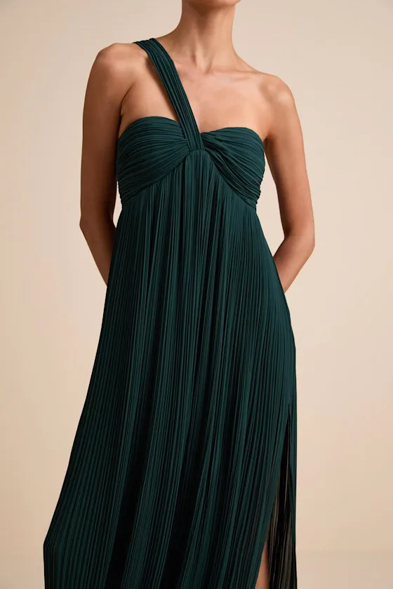 Cayton Emerald Pleated One-Shoulder Maxi Dress sold by Lulus product image thumbnail 4