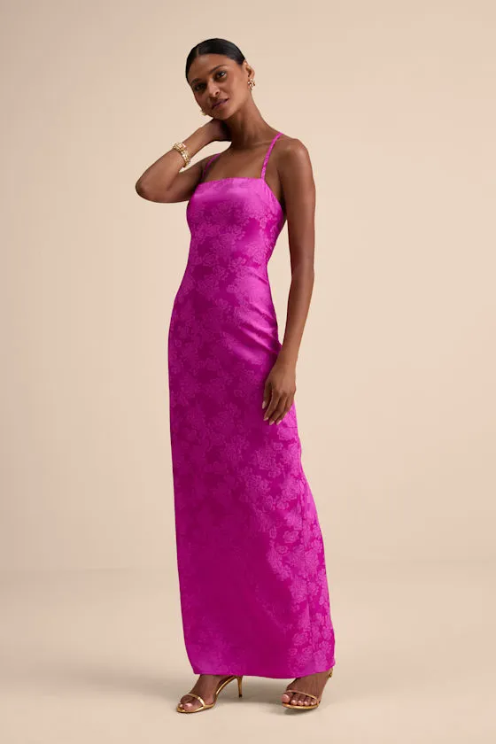 Merrion Magenta Satin Lace-Up Maxi Dress sold by Lulus product image thumbnail 2