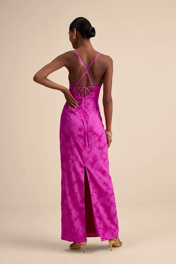 Merrion Magenta Satin Lace-Up Maxi Dress sold by Lulus product image thumbnail 4
