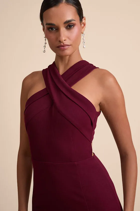 Head to Cocktail Hour Burgundy Halter Neck Maxi Dress sold by Lulus product image thumbnail 2