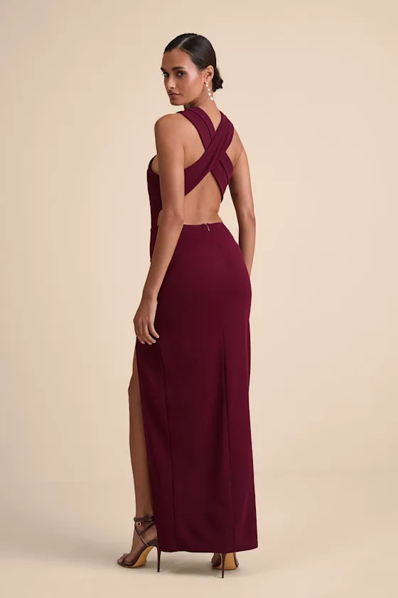Head to Cocktail Hour Burgundy Halter Neck Maxi Dress sold by Lulus product image thumbnail 3