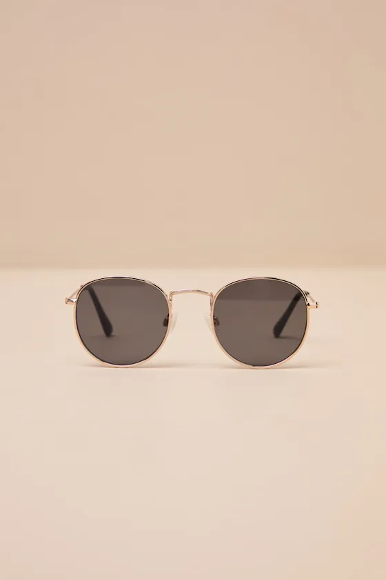 Lansana Gold Round Wire Sunglasses sold by Lulus